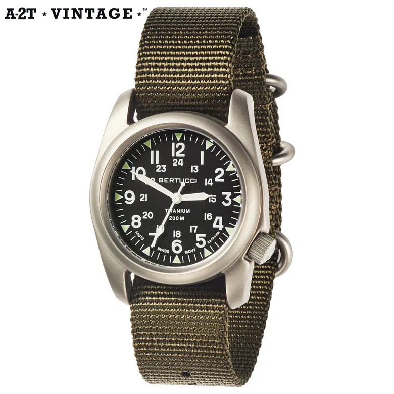 A-2T Vintage - Black Dial, Defender Olive Nylon Band #12075