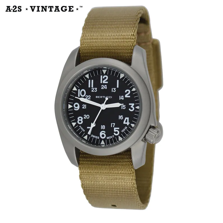 A-2S Vintage™ - Black dial - Field Khaki Comfort-Webb™ Band #11502