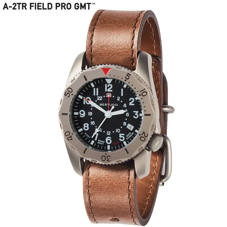 A-2TR Field Pro GMT, Black dial - Legacy Horween® Leather Band #12120