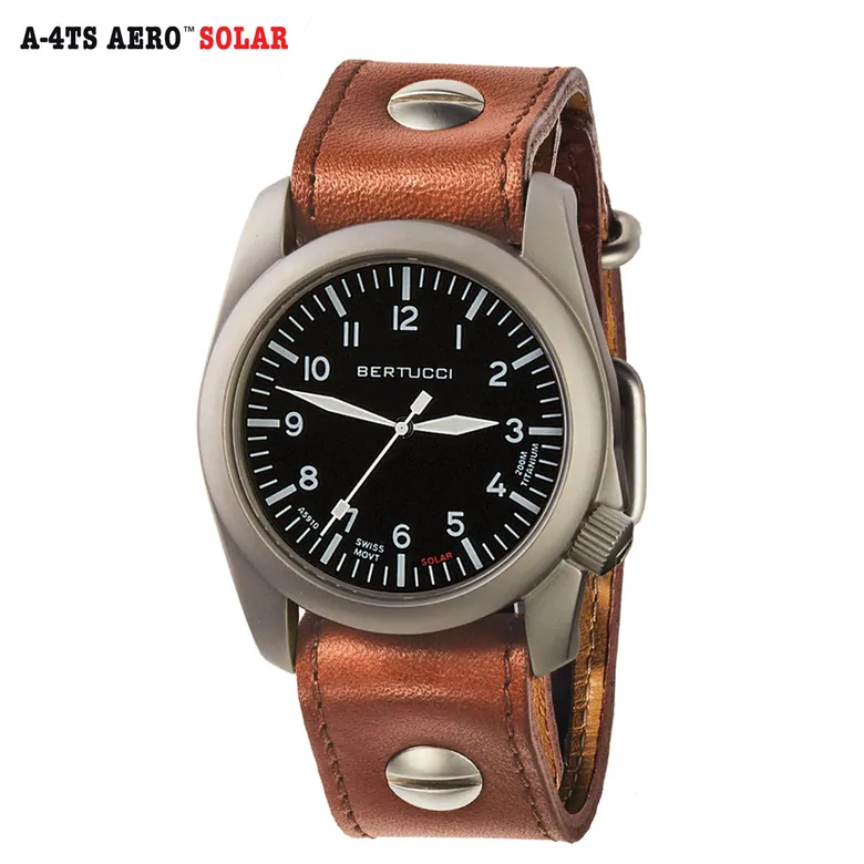A-4TS AERO™ Solar - Black dial, Vintage Tan w/ post screw leather #13902