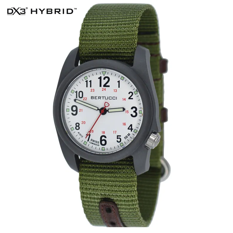 DX3® Hybrid™ - White dial / Dark Olive case- #283 Forest Hybrid band, Original MSRP: $85 #11098
