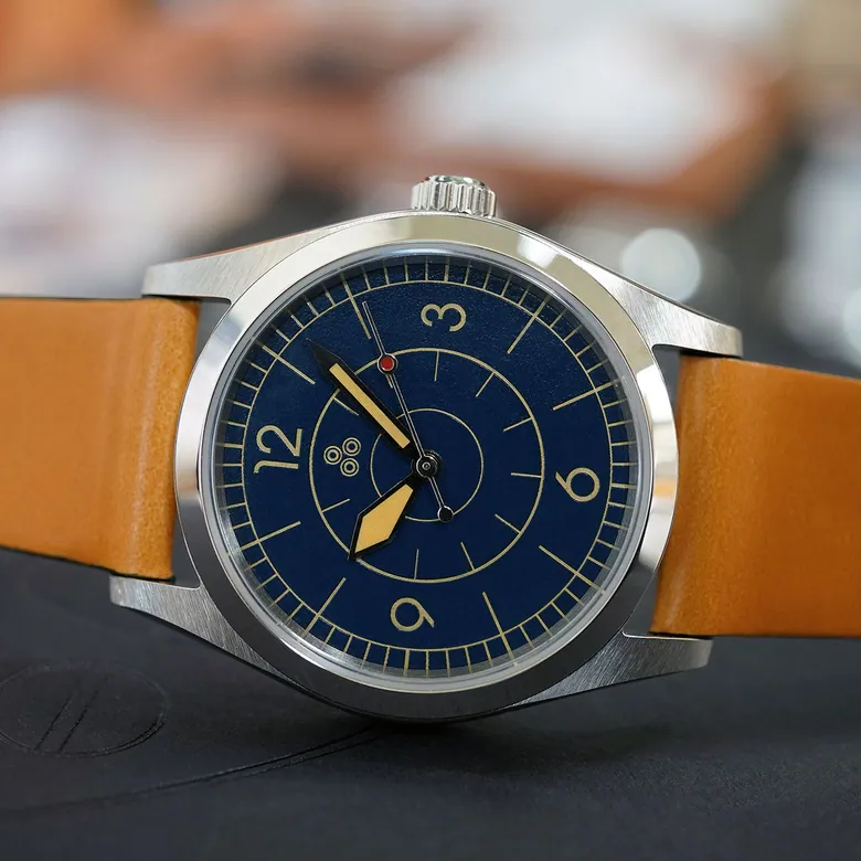 Intaglio 36 Midsize: “Neu Sector” Sterling Dial in Marine Blue