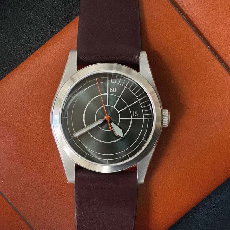 Intaglio 36 Midsize: “Quarter Time” Metallic Sage Dial