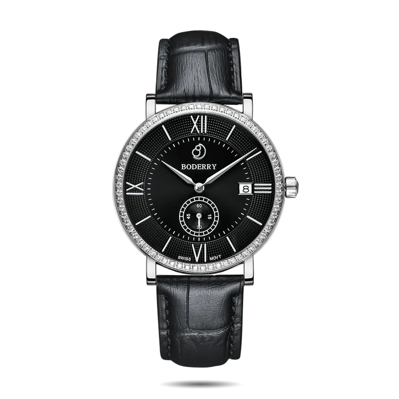 ELEGANT II - Swiss Quartz Movement Watch | Silver &amp; Black Dial