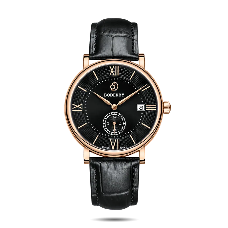 ELEGANT - Swiss Quartz Movement Watch | Rose Gold &amp; Black Dial
