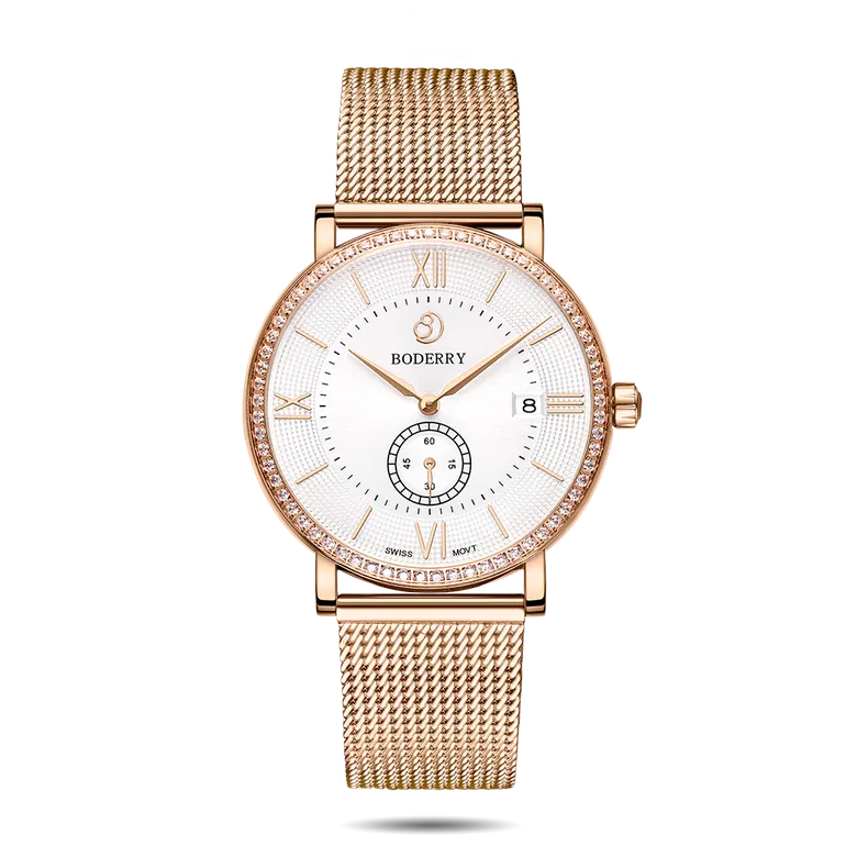 ELEGANT II - Swiss Quartz Movement Watch | Rose Gold &amp; Mesh Strap