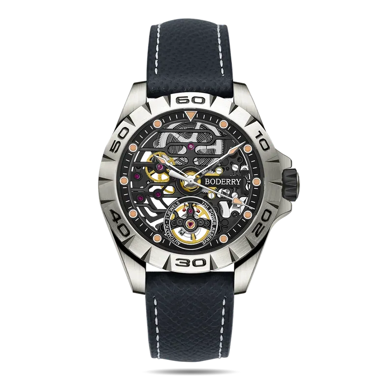 URBAN SKELETON(TITANIUM) Ver 2.0-Silver Hands - 3-Hand Hi-beat(28,800 bph) with 72 hrs Power-reserve Automatic Watch | Black Dial