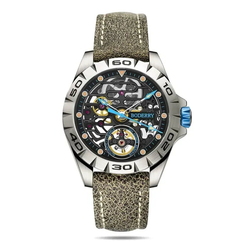 BODERRY URBAN SKELETON(TITANIUM) Ver 2.0-Silver Hands - 3-Hand Hi-beat(28,800 bph) with 72 hrs Power