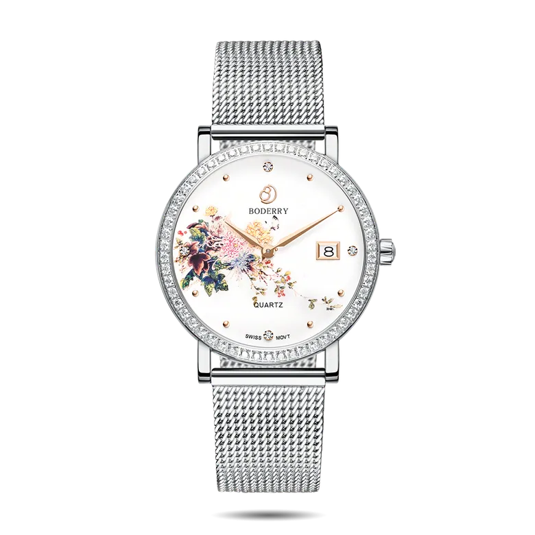FLOWER - Swiss Quartz Movement Watch | Silver &amp; Chrysanth