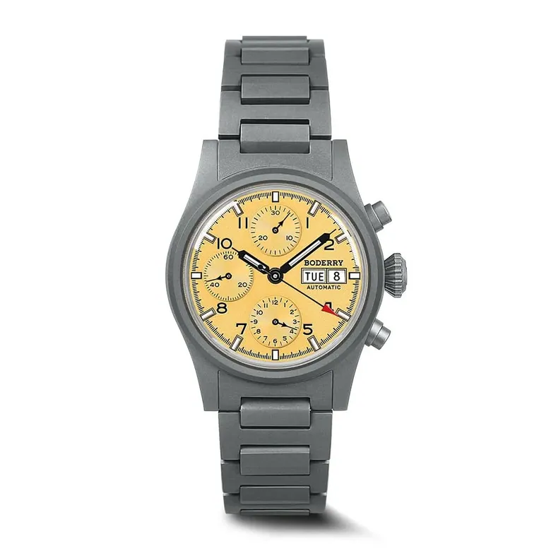 LANDMASTER Chronograph – Titanium Automatic Tritium Field Watch | Yellow-bracelet