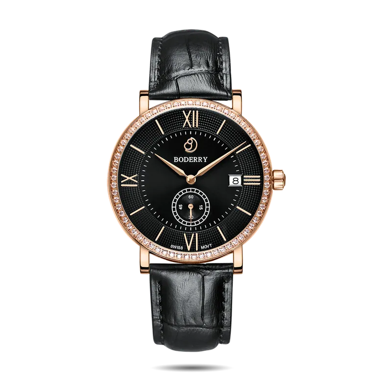 ELEGANT II - Swiss Quartz Movement Watch | Rose Gold &amp; Black Dial