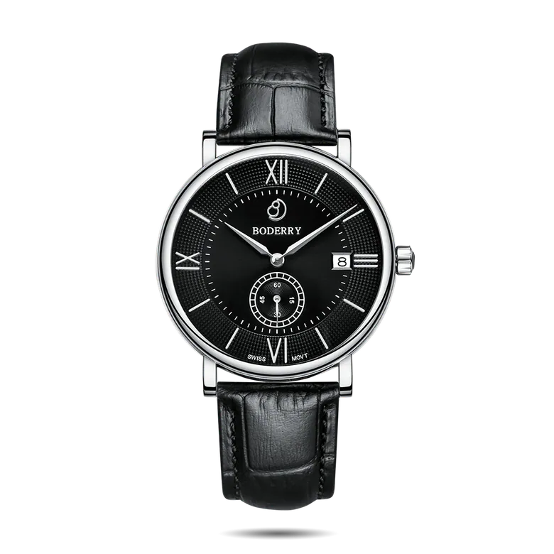 ELEGANT - Swiss Quartz Movement Watch | Silver &amp; Black Dial