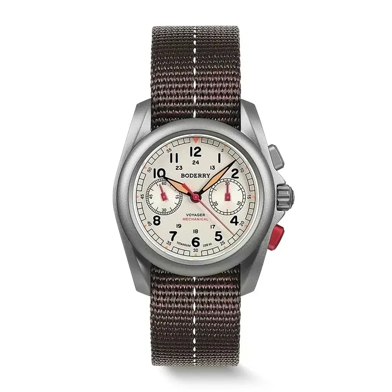 VOYAGER Chronograph - Titanium Mechanical Field Watch, 100M Water Resistant | Cream