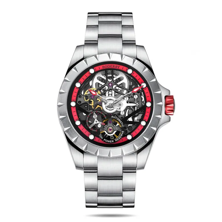 WINDMILL - Original Skeleton Hi-beat(28,800 bph) with 72 hrs Power-reserve Automatic Watch | Red Dial &amp; Bracelet
