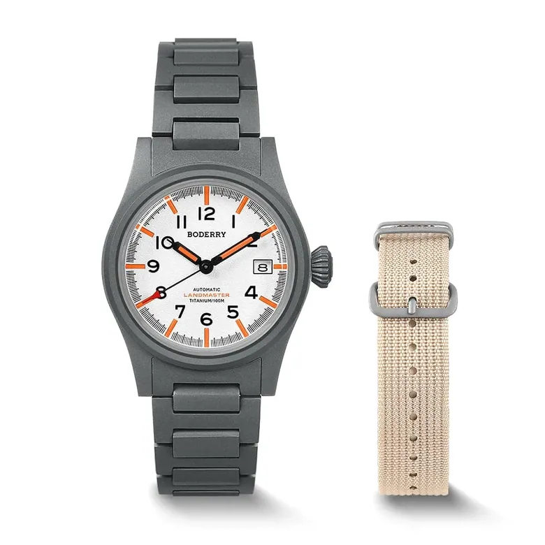 LANDMASTER - 100M Waterproof Titanium Automatic Field Watch | White-bracelet