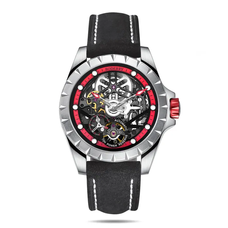 WINDMILL - Original Skeleton Hi-beat(28,800 bph) with 72 hrs Power-reserve Automatic Watch | Red Dial &amp; Leather Strap