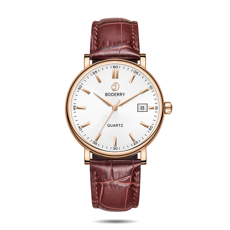 CLASSIC 40MM - Swiss Quartz Movement Watch | Rose-Gold Case &amp; Brown Leather Strap