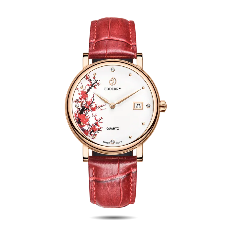 FLOWER - Swiss Quartz Movement Watch | Rose Gold &amp; Plum Blossom
