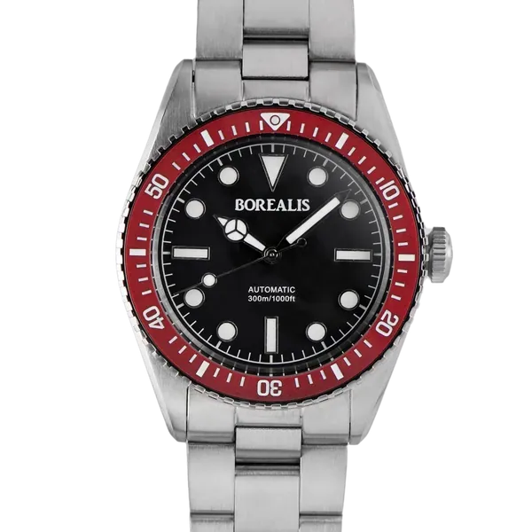 Borealis Bull Shark V2 Black Dial Mercedes Hands no Date Red Ceramic Bezel BBSV2AD