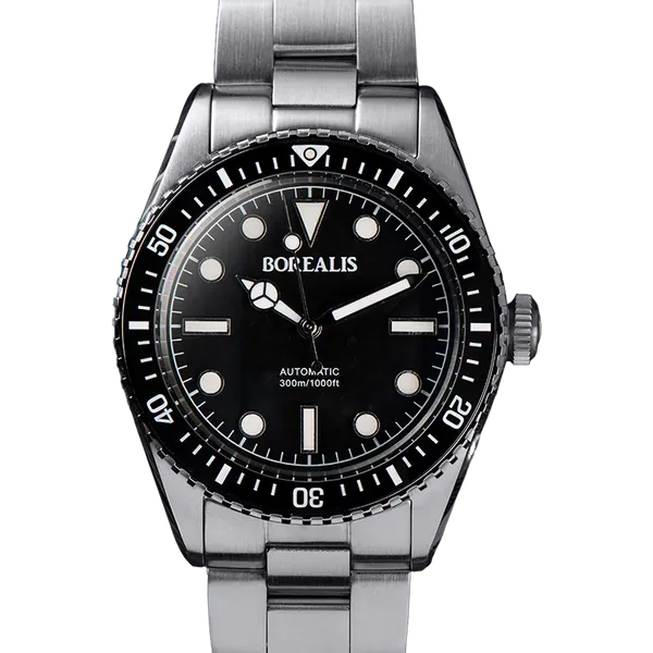 Borealis Bull Shark V2 Black Snow Pattern Dial Mercedes Hands no Date BBSV2AA