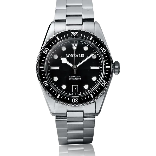 Borealis Bull Shark V2 Black Snow Pattern Dial Snow Flake Hands Date Miyota 9015 BBSV2BA