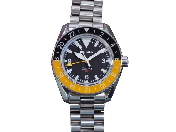 Borealis Estoril 300 GMT Black Dial Big Triangle Yellow Bezel Version E1