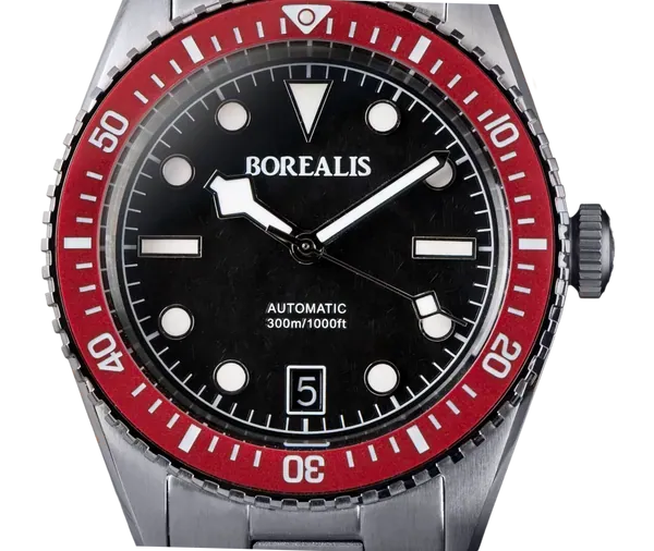 Borealis Bull Shark V2 Black Dial Red Ceramic Bezel Snow Flake Hands Date Miyota 9015 BBSV2BD