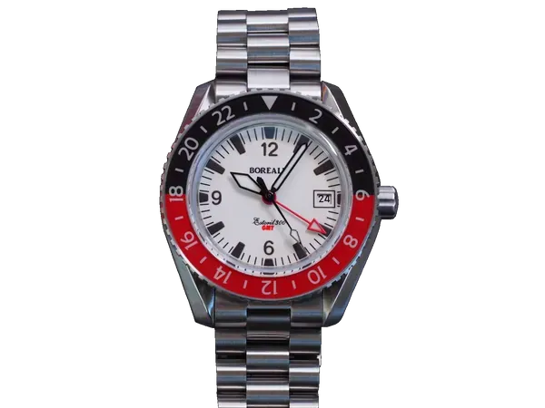 Borealis Estoril 300 GMT Lumed Dial Arabic Numbers Date Black Red Bezel Version J