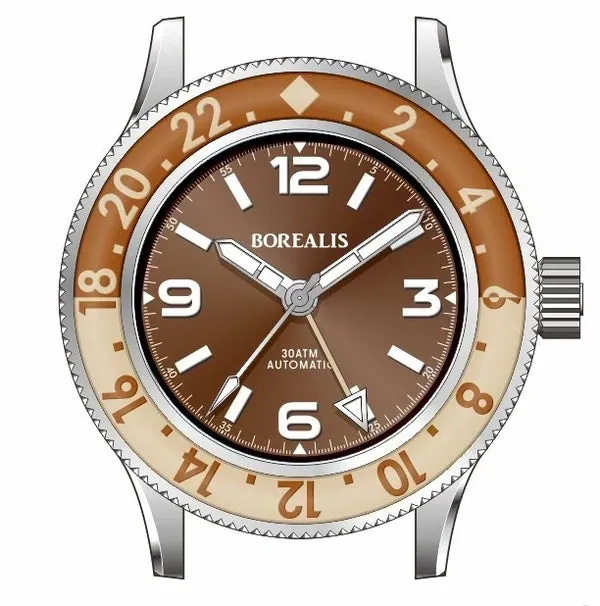 Borealis Sea Storm MK2 GMT Version BG1 Coffee Bezel No Date