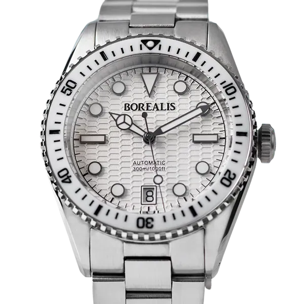 Borealis Bull Shark V2 White Dial Mercedes Hands Date Miyota 9015 BBSV2BB