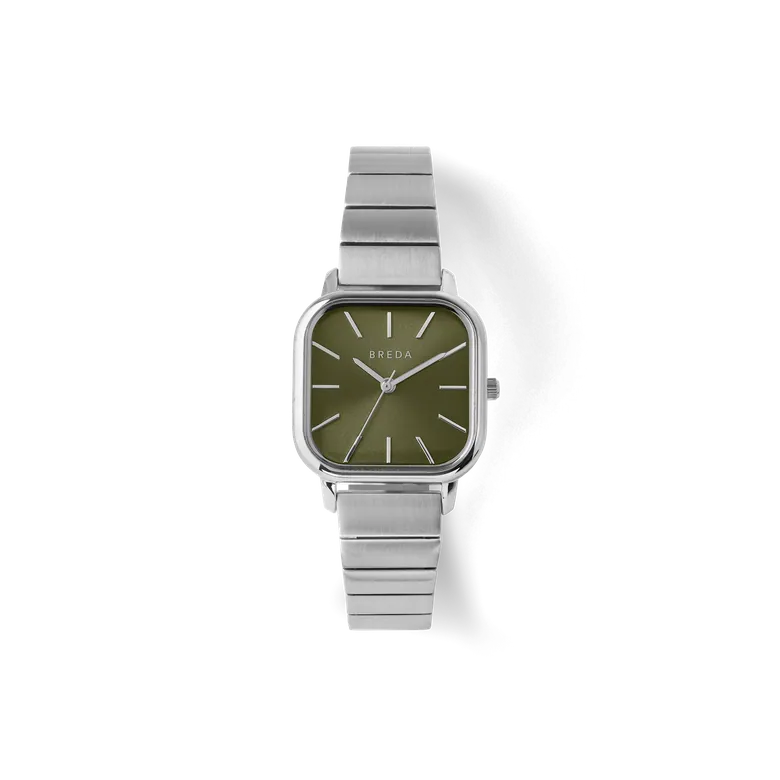 Esther | Square Metal Watch | Silver/Moss | BREDA Watch