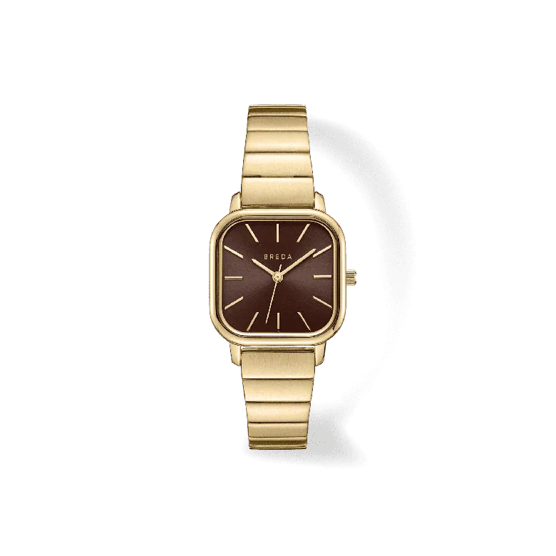 Esther | Square Metal Watch | Gold/Espresso | BREDA Watch