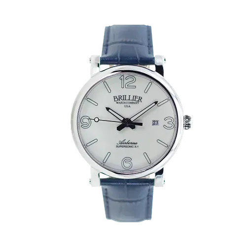 Brillier Automatic 42hr Pilot Watch – White Dial Blue Strap