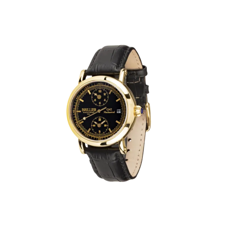 GMT (DUAL TIME) Mechanical Automatic Round 38 mm Gold Case Black Face