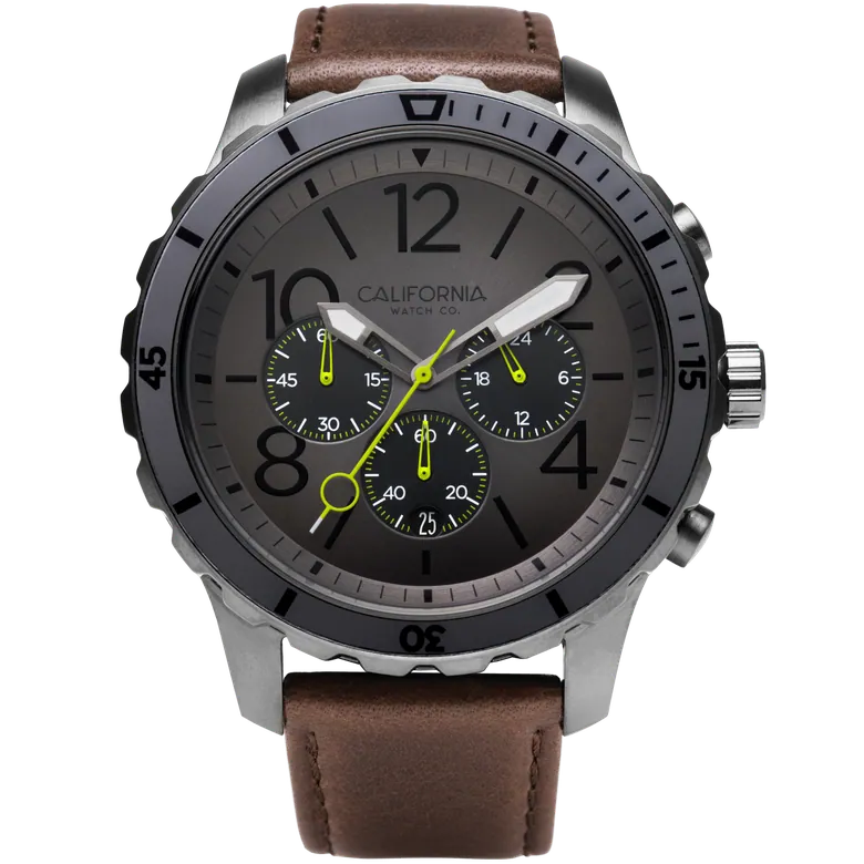 Mavericks Chrono Leather Gunmetal Brown | California Watch Co.