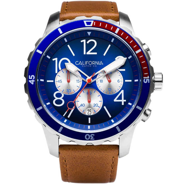 Mavericks Chrono Leather Brown Navy Red | California Watch Co.
