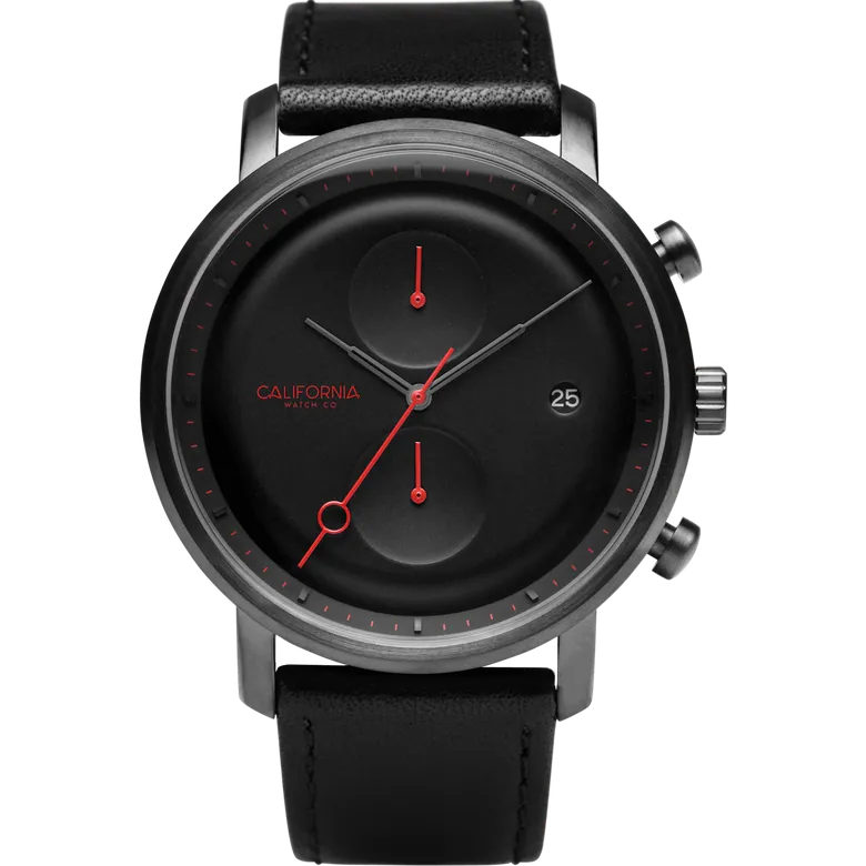 Golden Gate Chrono Leather Gunmetal Red | California Watch Co.