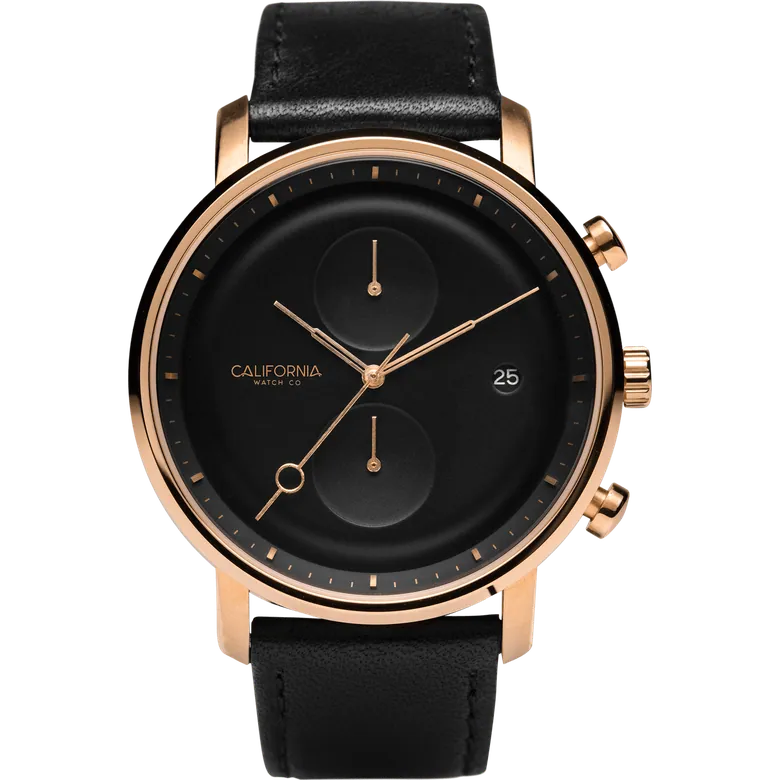 Golden Gate Chrono Leather Rose Gold Black | California Watch Co.