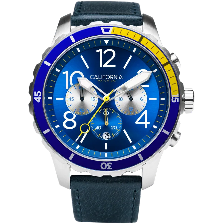 Mavericks Chrono Leather Navy Yellow | California Watch Co.