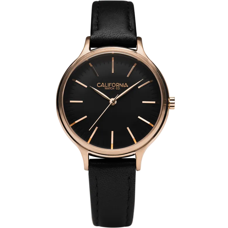 Laguna 34 Leather Rose Gold Black | California Watch Co.