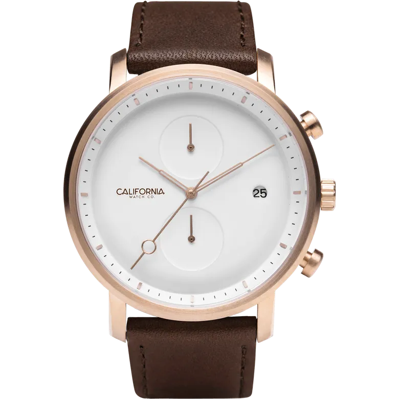 Golden Gate Chrono Leather Rose Gold White | California Watch Co.