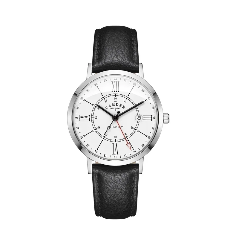 No.27 GMT Steel and White on Black Leather
