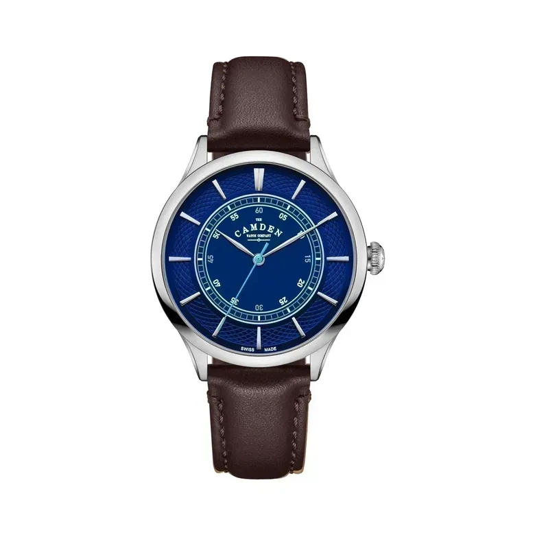 No.274 Swiss Made Quartz Steel and Navy on Brown Italian Leather