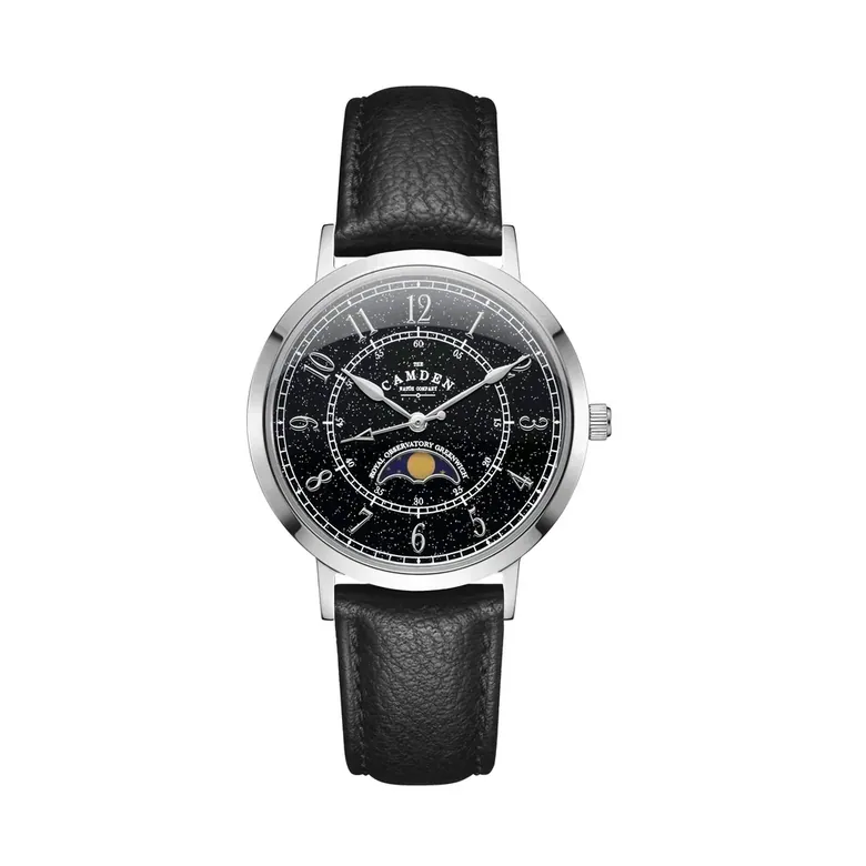 No.27 Moonphase Steel on Black Leather