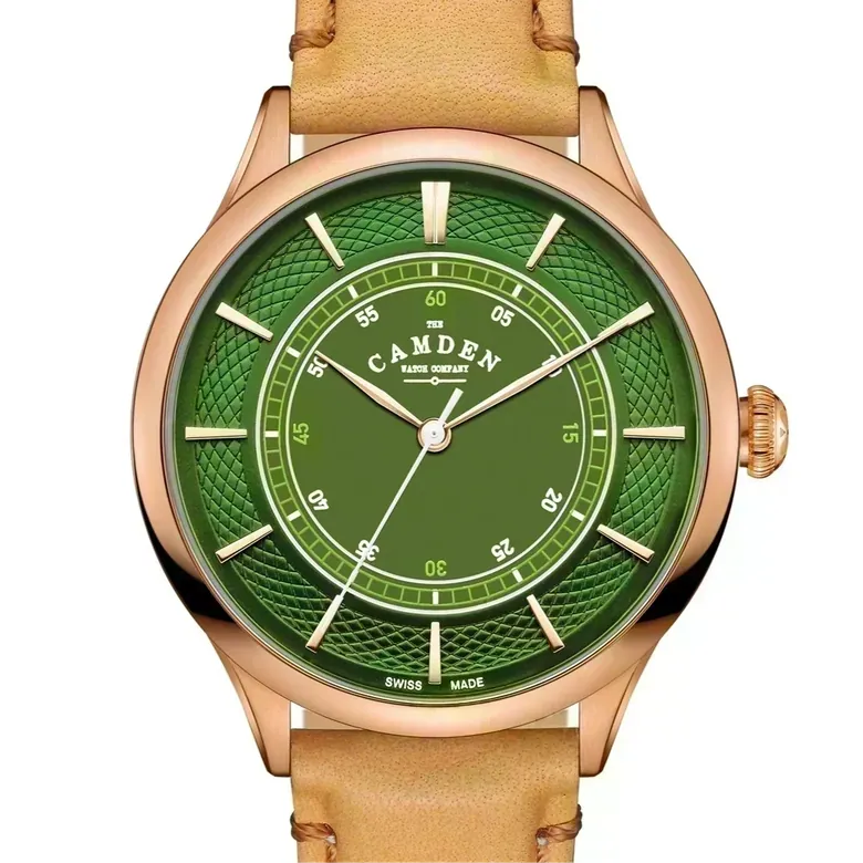 No.274 Swiss Made Quartz Rose Gold and Green on Tan Italian Leather