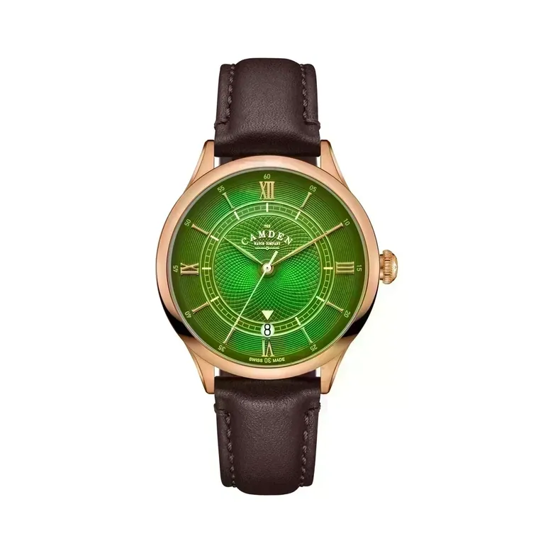 No.274 Swiss Automatic Rose gold and Green on Brown Italian Leather