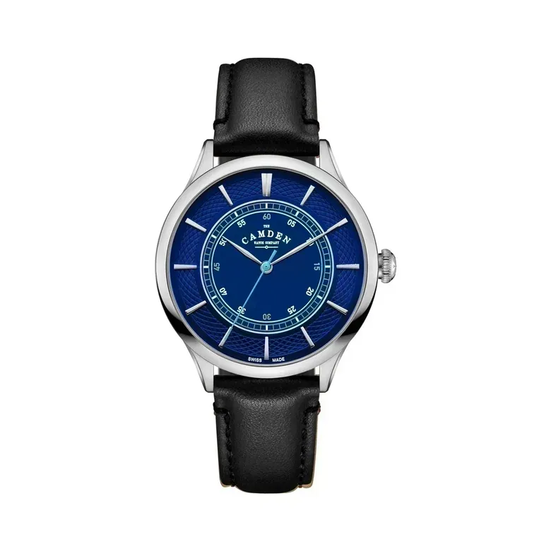 No.274 Swiss Made Quartz Steel and Navy on Black Italian Leather