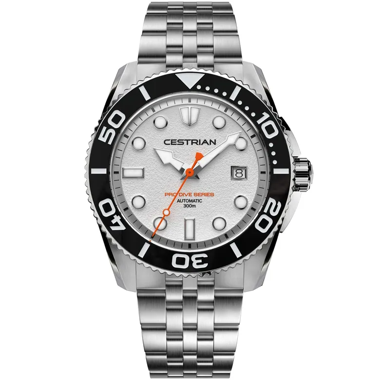 Cestrian Pro Dive Series 42mm White Dial Steel Bracelet Automatic 300m Men's Watch