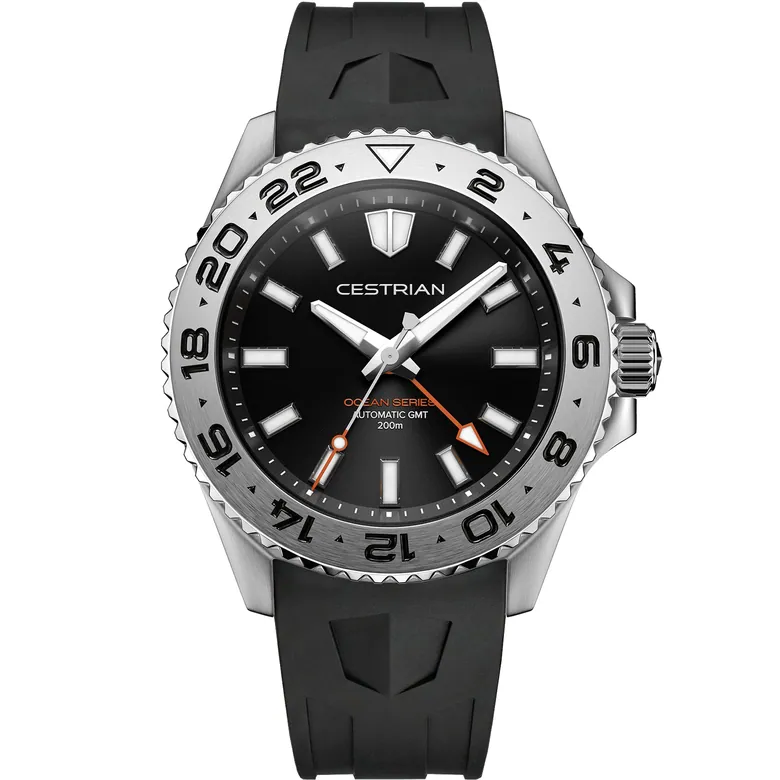 Cestrian Ocean Series GMT 42mm Black Dial Silicone Strap Automatic Men's Watch