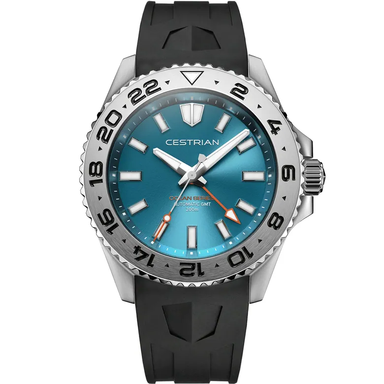 Cestrian Ocean Series GMT 42mm Tropical Blue Dial Silicone Strap Automatic Men's Watch